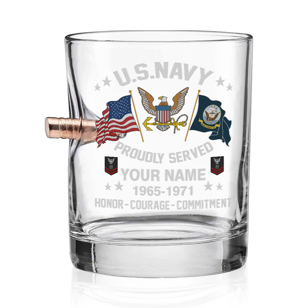 Personalizable Navy Honor Courage Commitment Bullet Whiskey Glass