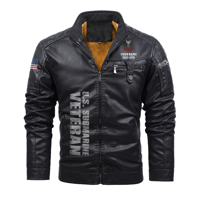 Personalizable Navy Submarine Leather Jacket