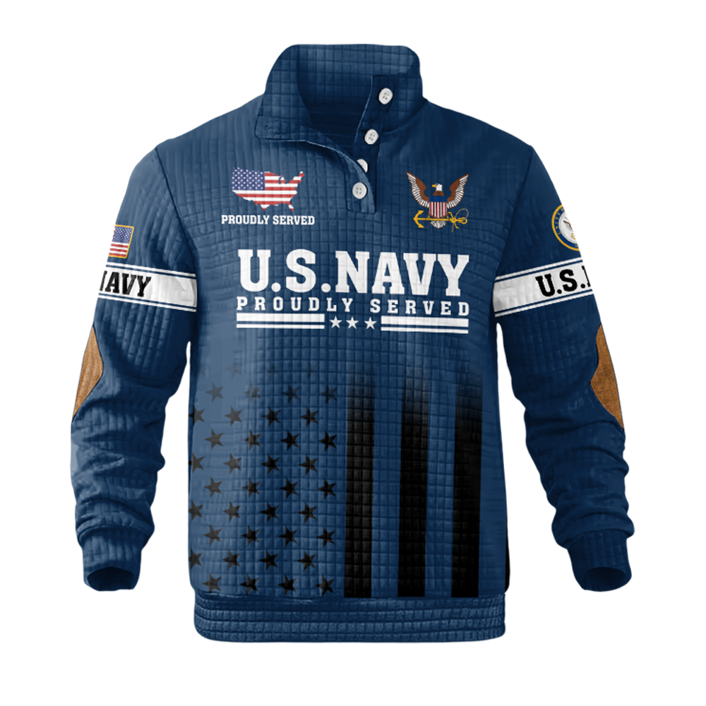 Navy The Sea Is Ours Waffle Stand Collar Sweatshirt