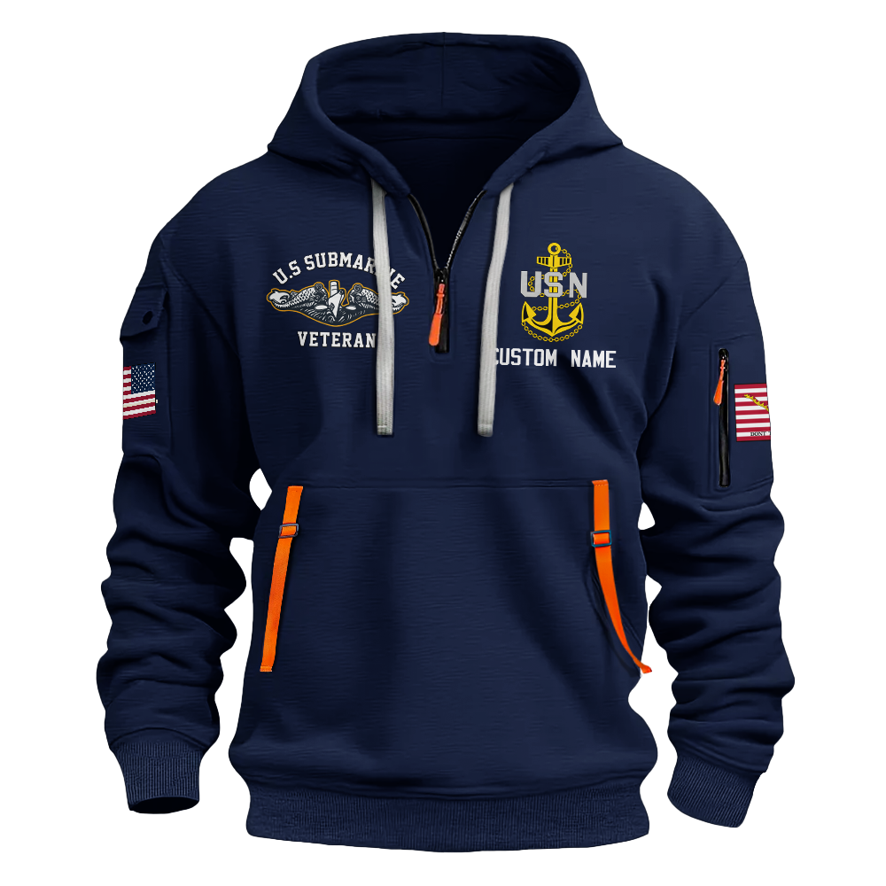 Personalizable Navy Submarine Quarter Zip Hoodie