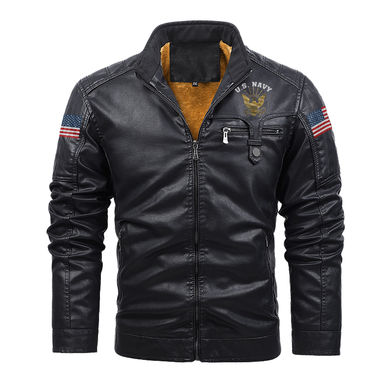 Navy Honor Courage Commitment Leather Jacket