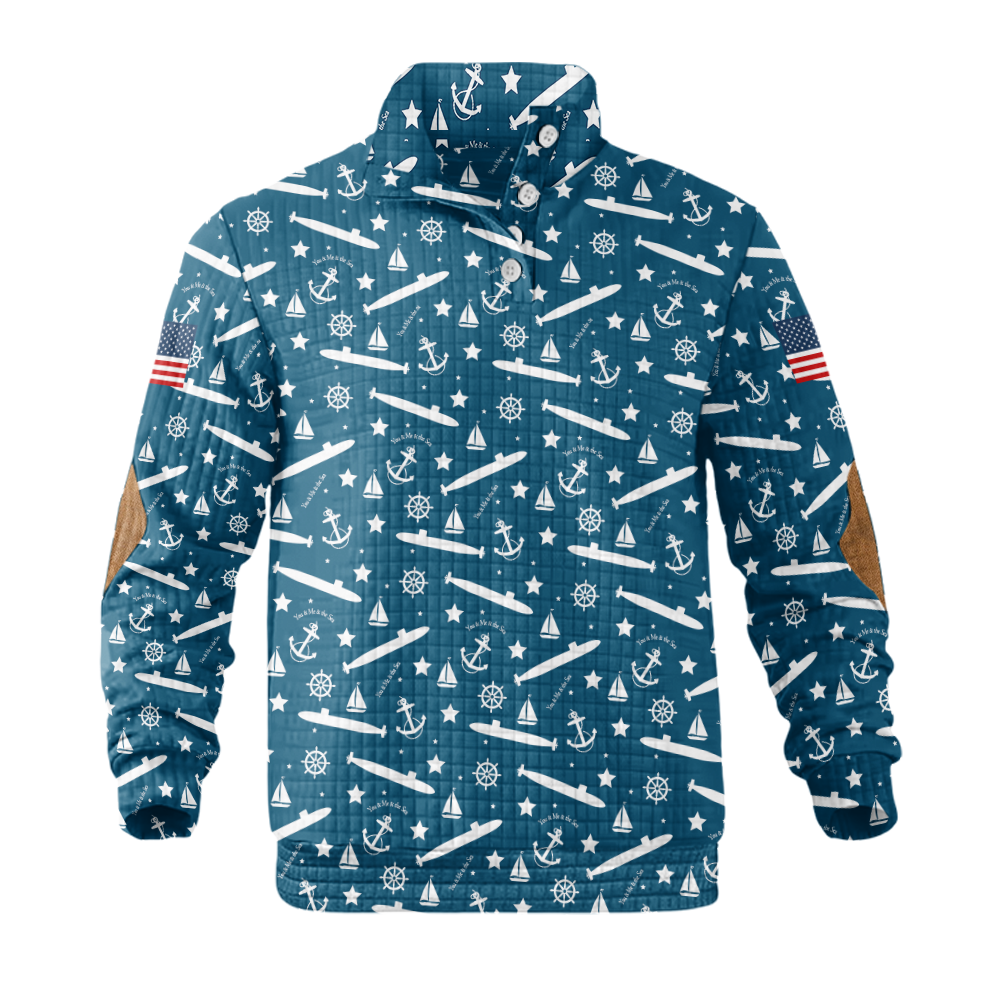 Navy Submarine Waffle Stand Collar Sweatshirt