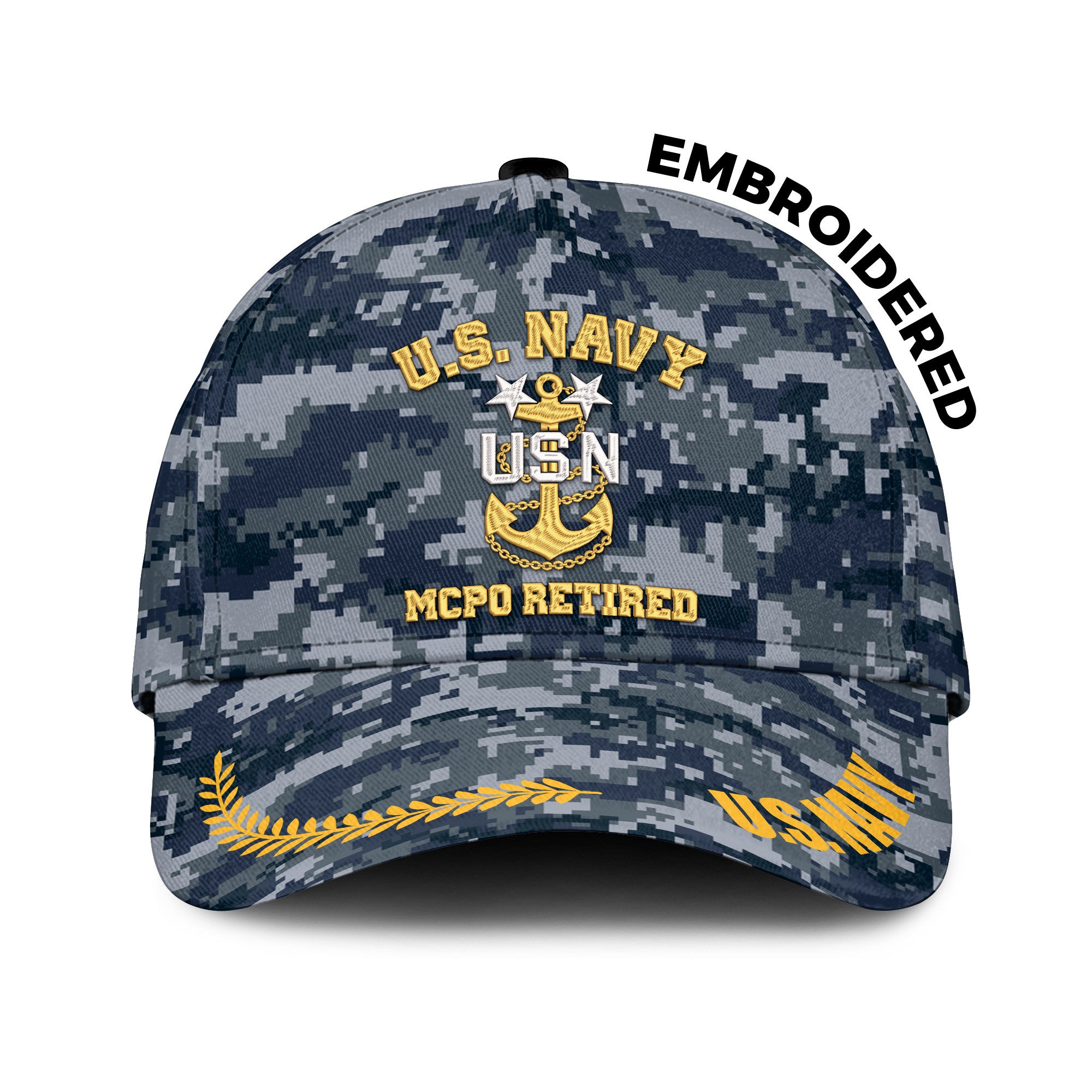 Personalizable MCPO Retired Navy Veteran Embroidered & Printed Cap