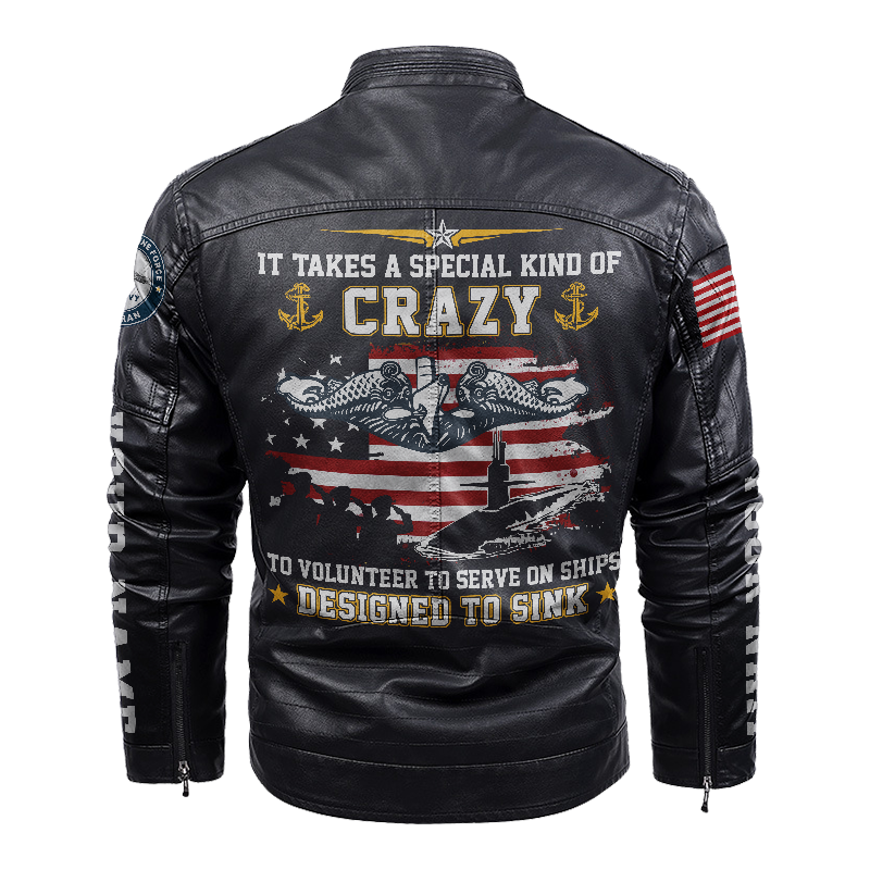 Personalizable Navy Submarine Leather Jacket
