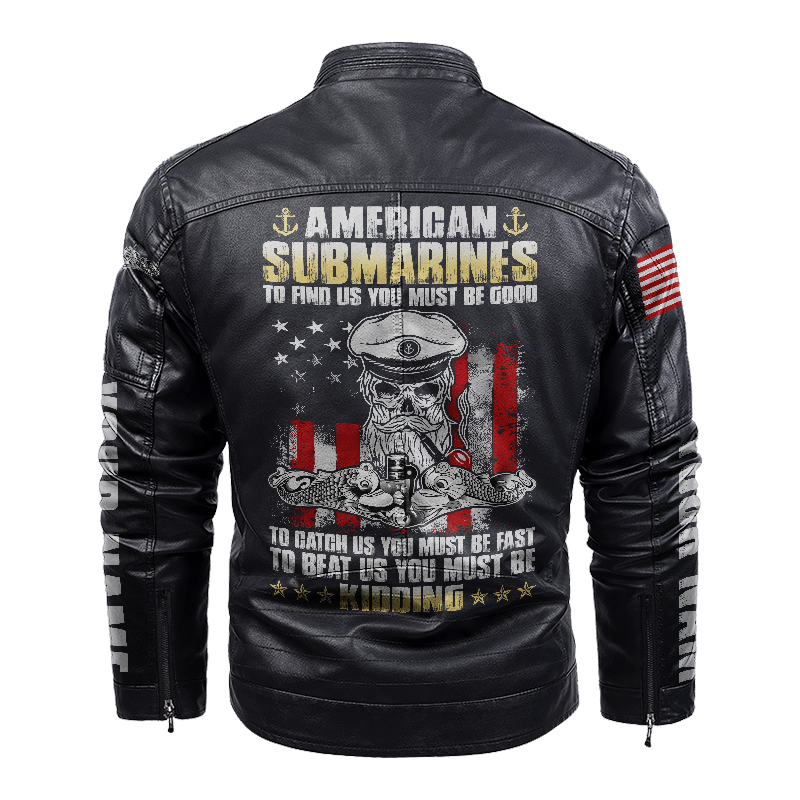 Personalizable Navy Submarine Leather Jacket