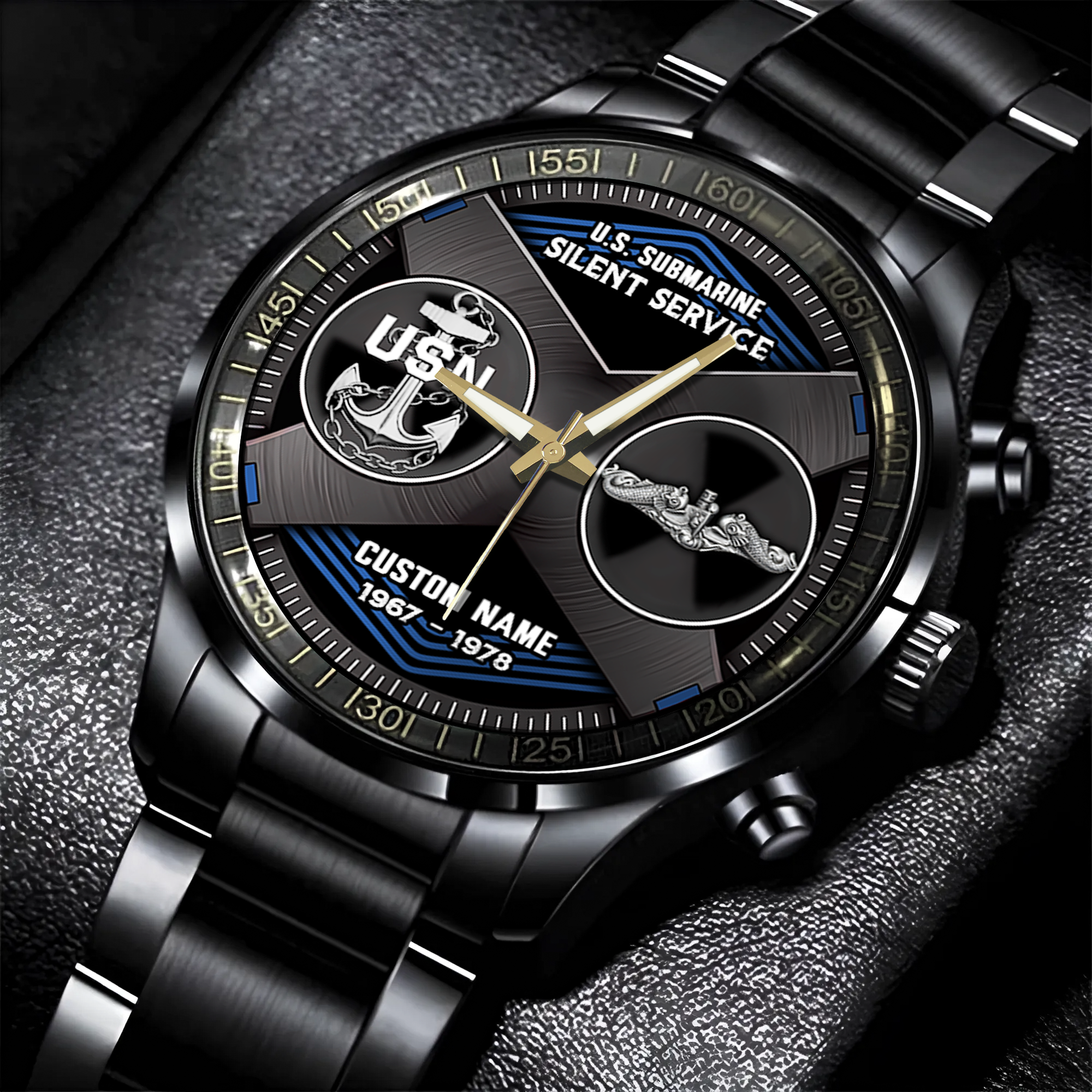 Personalizable Navy Submarine Stainless Steel Watch