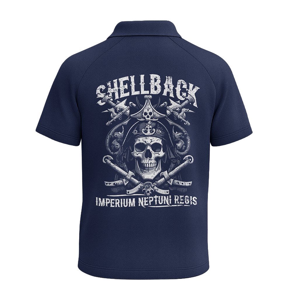 Navy Shellback Ancient Order Of The Deep Raglan Zip Polo Shirt