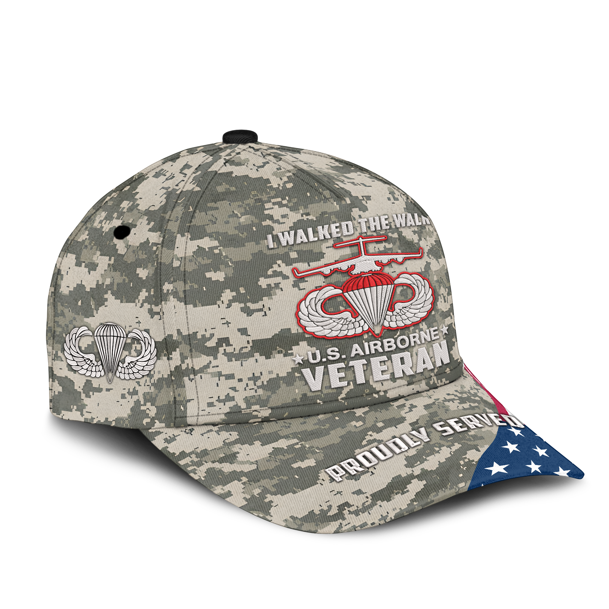 I Walked The Walk Airborne Veteran Embroidered & Printed Cap