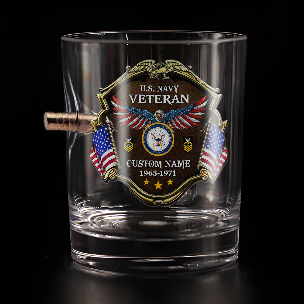 Personalizable Navy Veteran Bullet Whiskey Glass