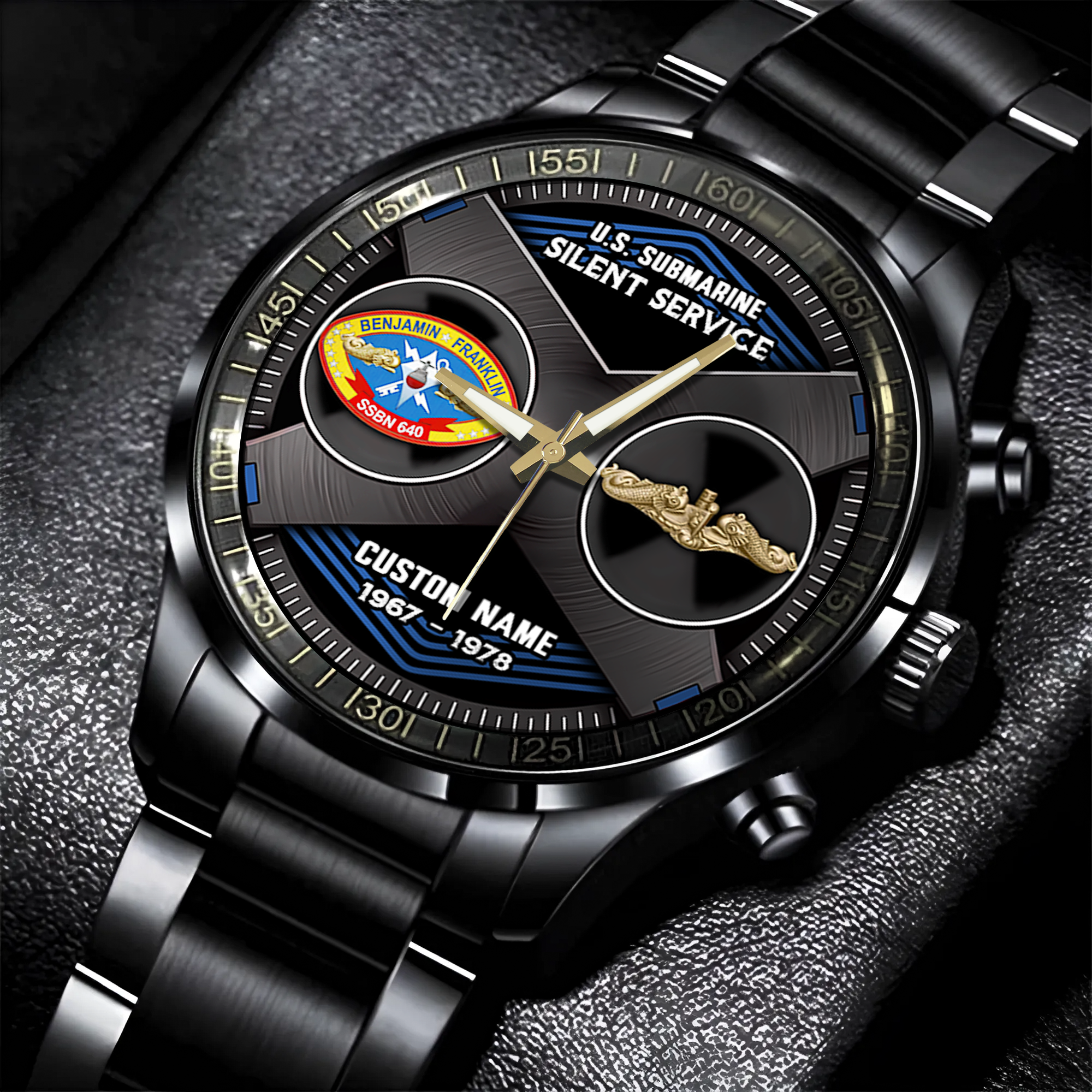 Personalizable Navy Submarine Stainless Steel Watch