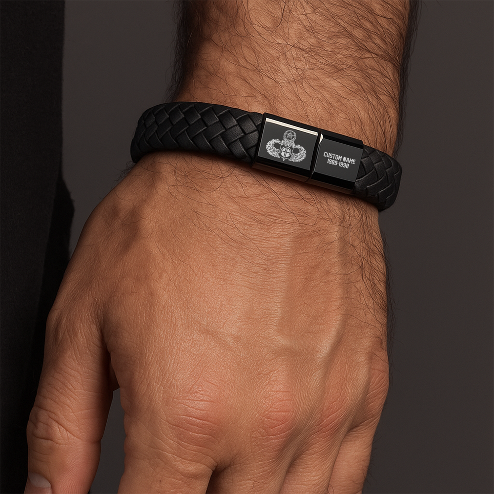 Personalizable 82nd Airborne Division Engraved Braided Leather Bracelet