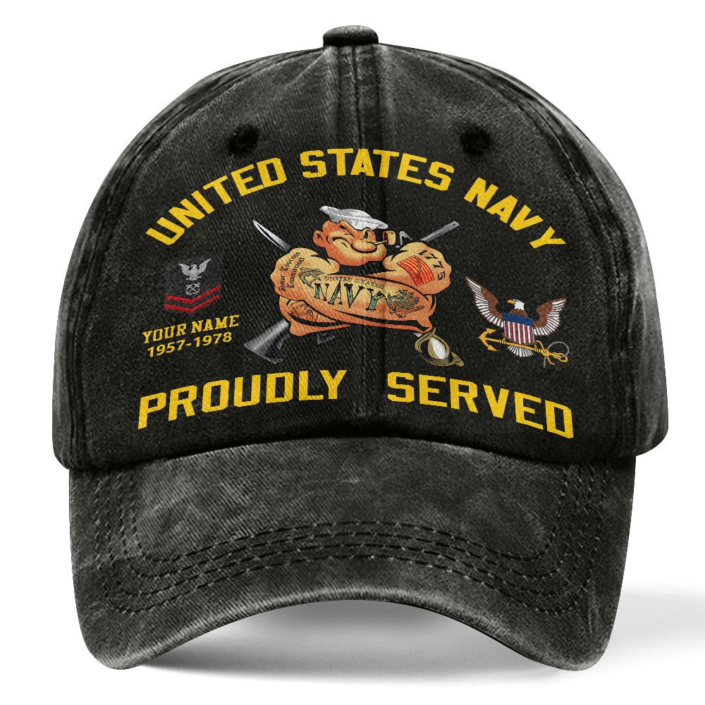 Personalized Navy Proudly Served Washed Cap