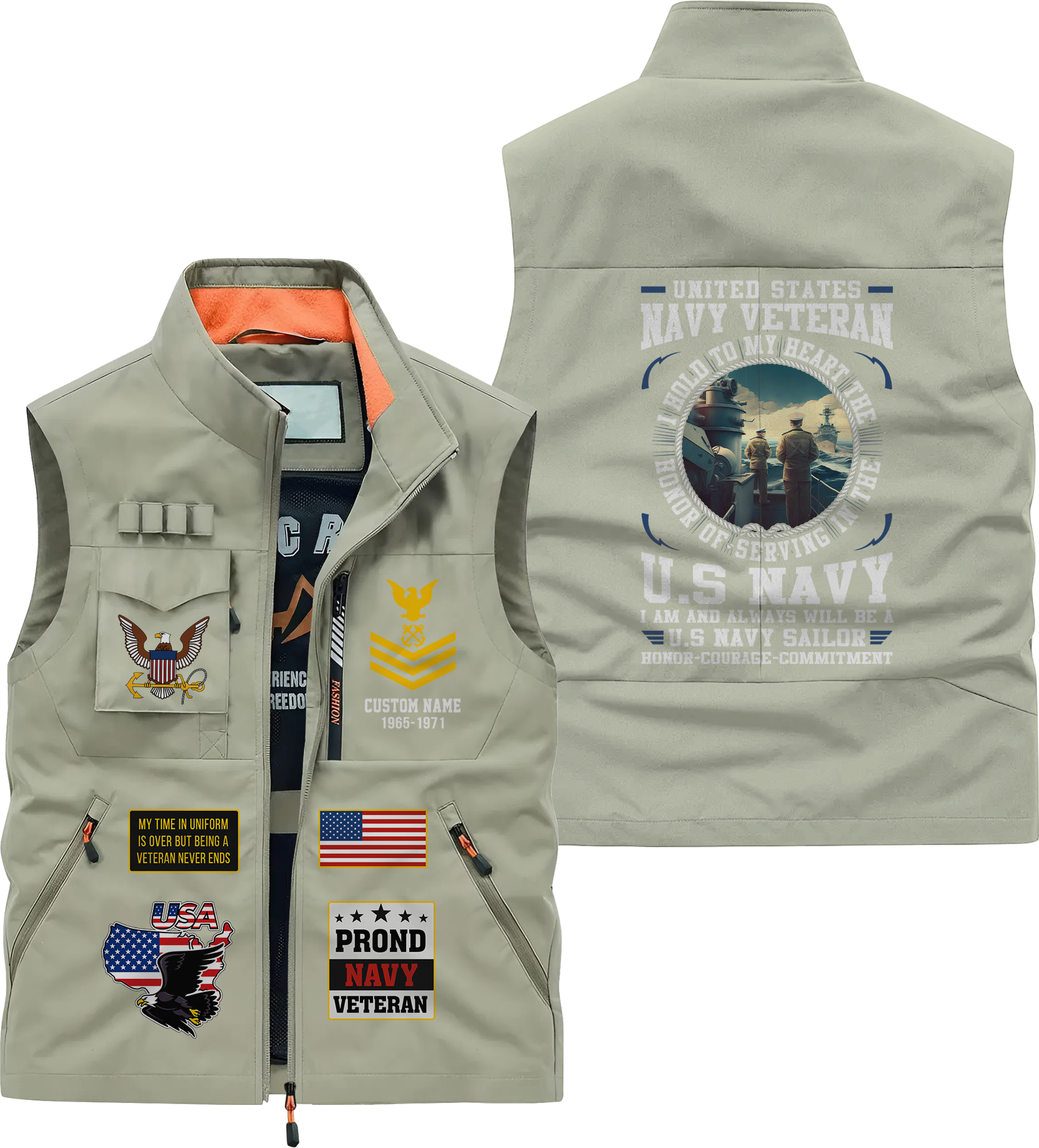Personalizable Navy Honor Courage Commitment Pocket Vest