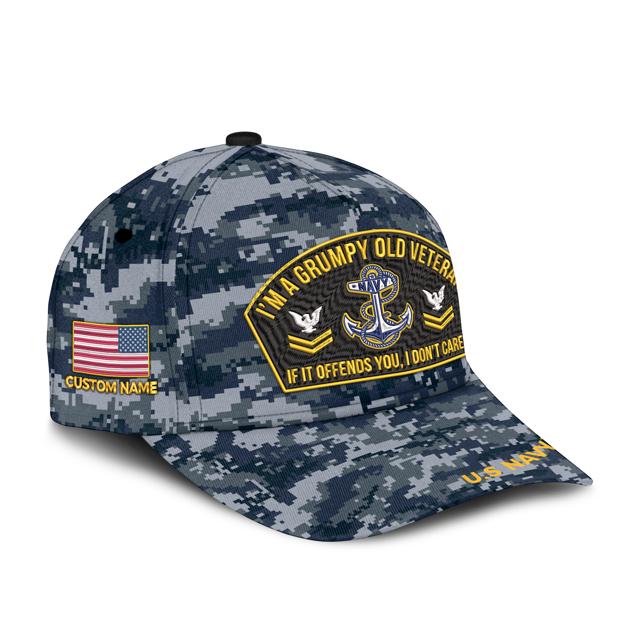 Personalizable I'm A Grumpy Old Navy Veteran Embroidered & Printed Cap