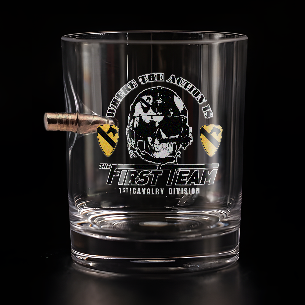 1st Cavalry Division The First Team Bullet Whiskey Glass