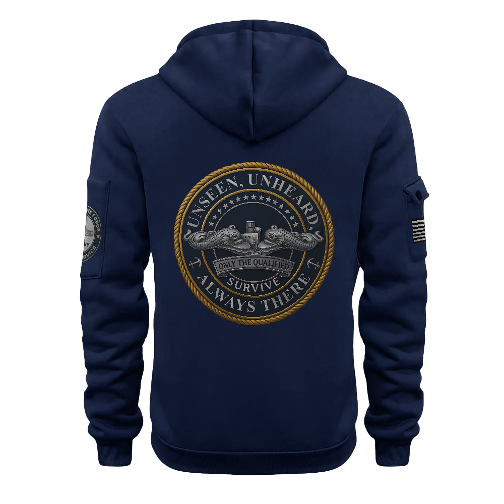 Personalizable Navy Submarine Unseen Unheard Quarter Zip Hoodie