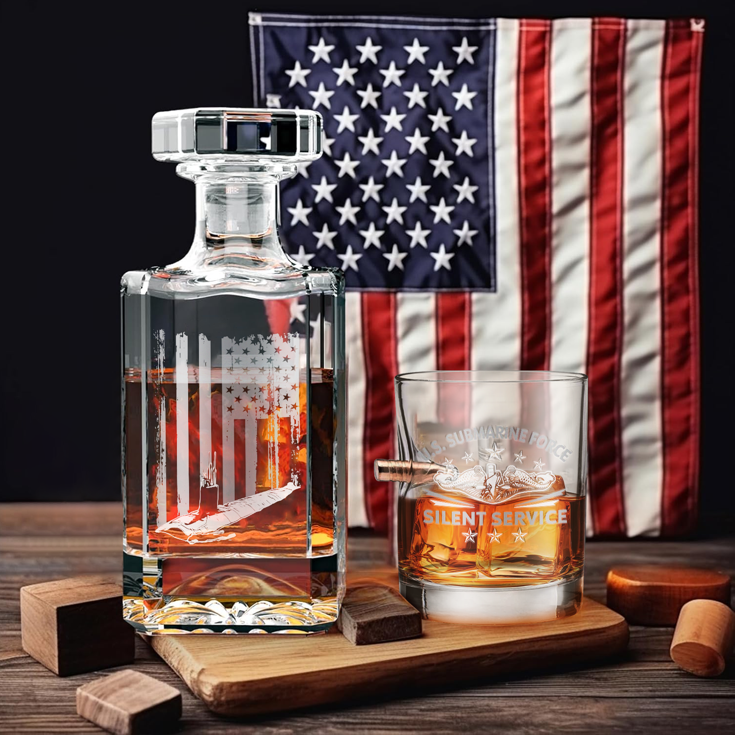 Navy Submarine Bullet Whiskey Glass & Decanter Set