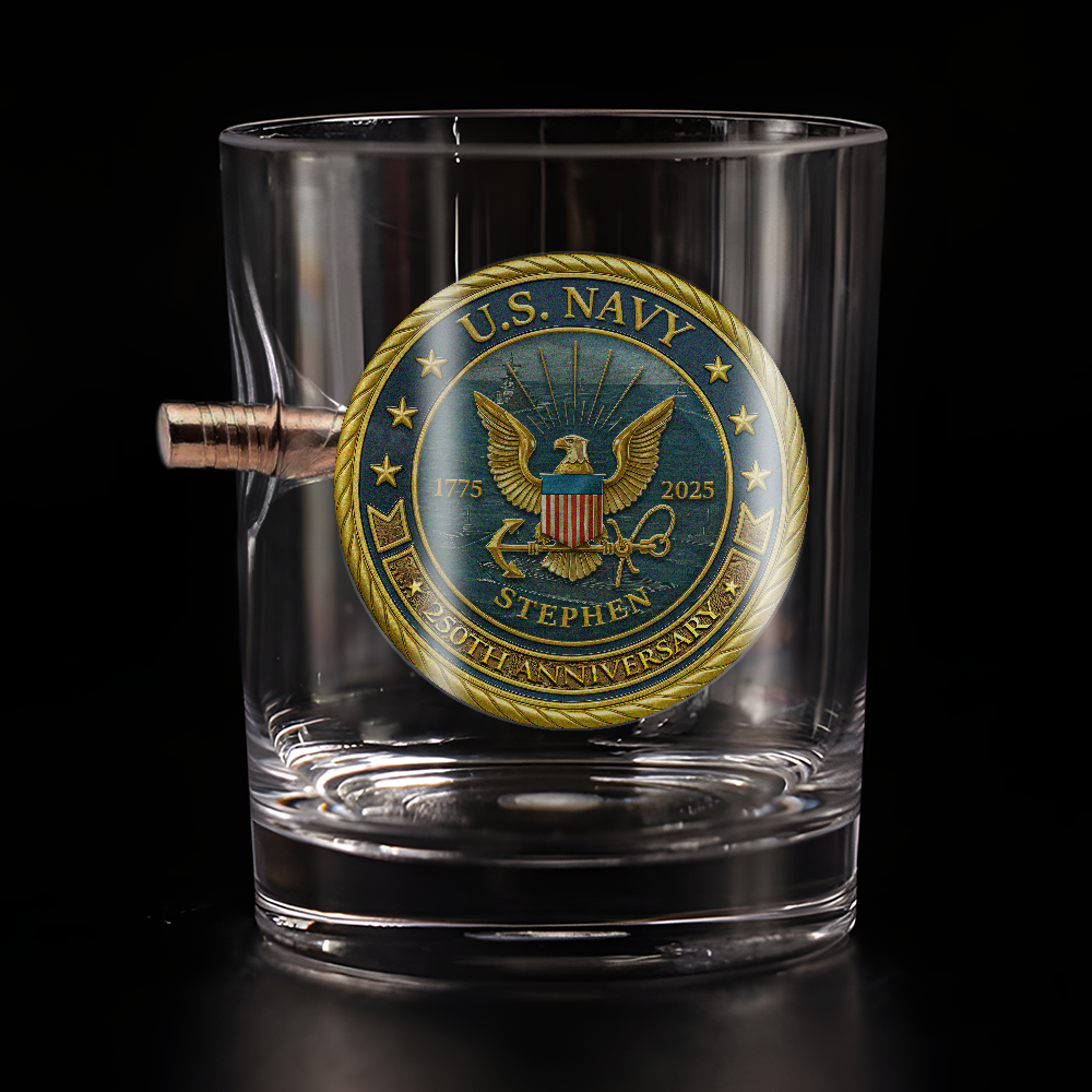 Personalizable Navy 250th Anniversary Bullet Whiskey Glass