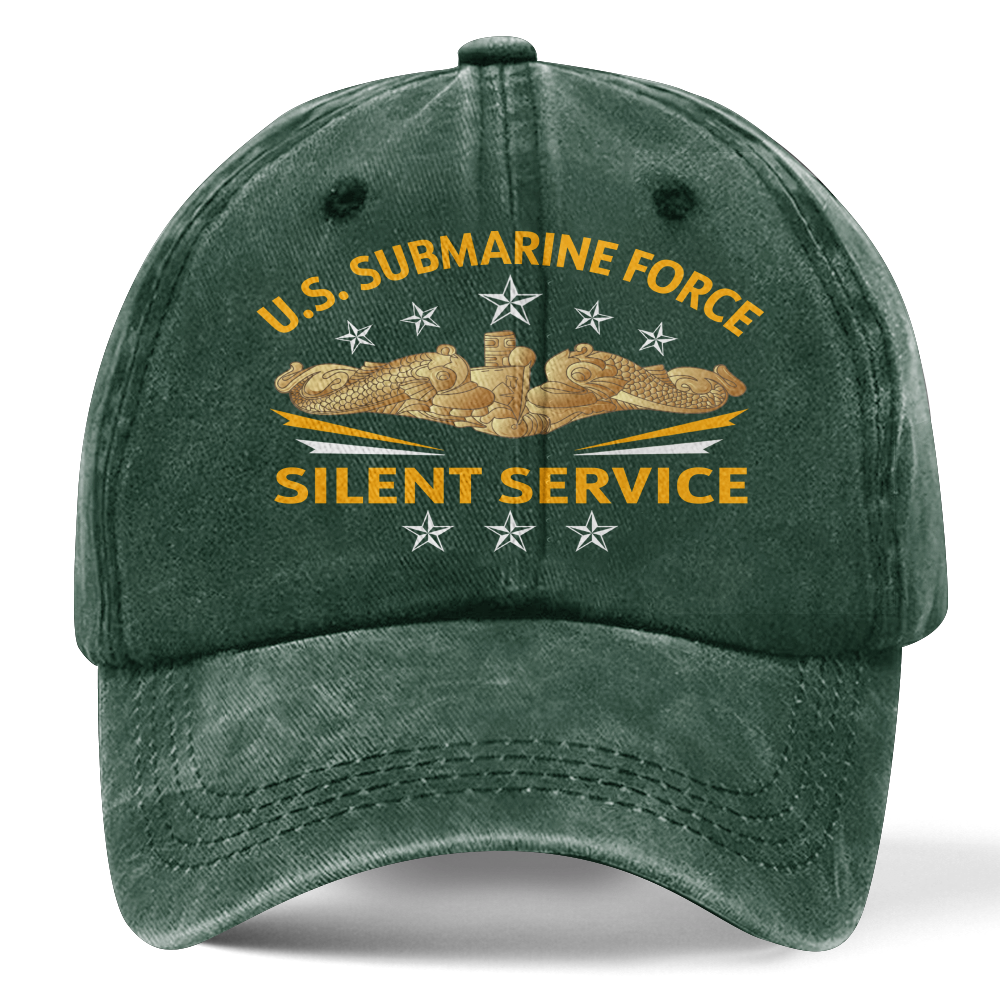 Gold Dolphins Navy Submarine Silent Service Washed Cap