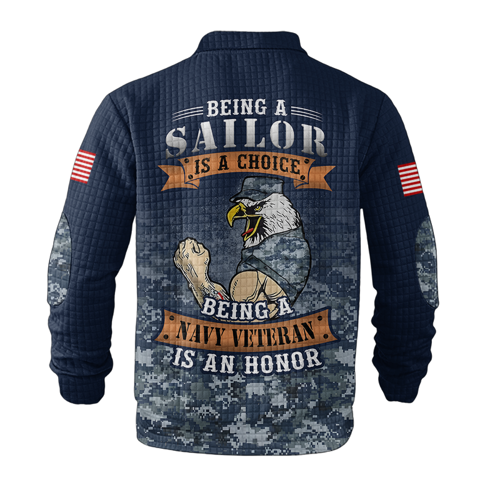 Personalizable Being A Navy Veteran Is An Honor Waffle Stand Collar Sweatshirt
