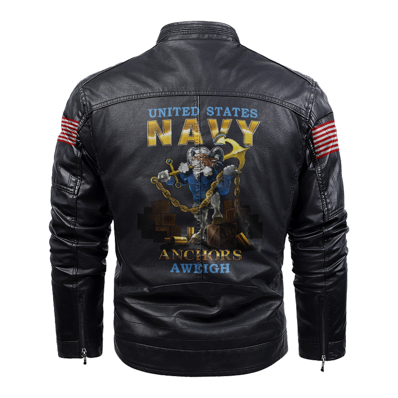 Navy Anchors Aweigh Leather Jacket