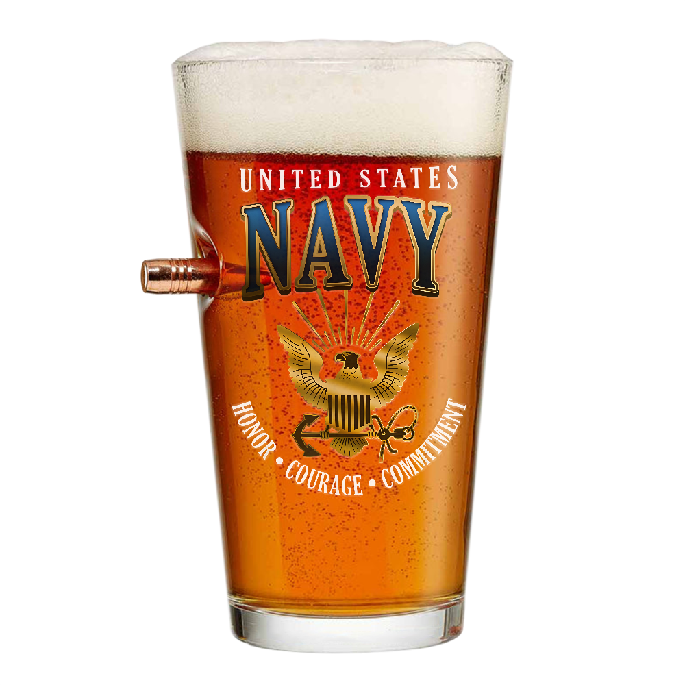 Navy Honor Courage Commitment Bullet Pint Glass