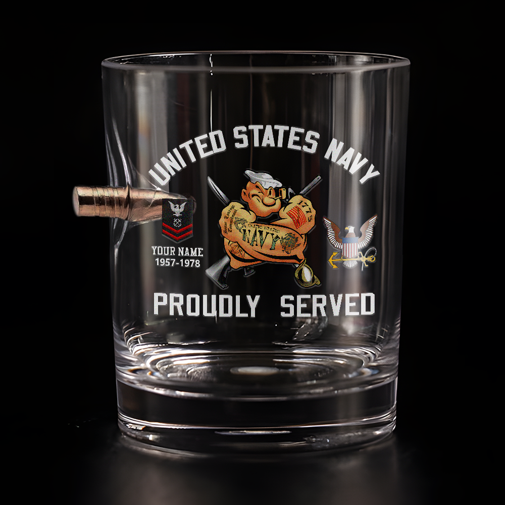 Personalizable Navy Proudly Served Bullet Whiskey Glass