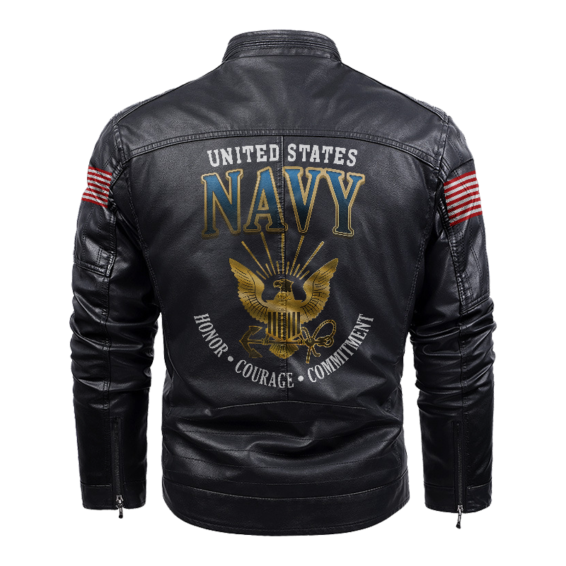 Navy Honor Courage Commitment Leather Jacket