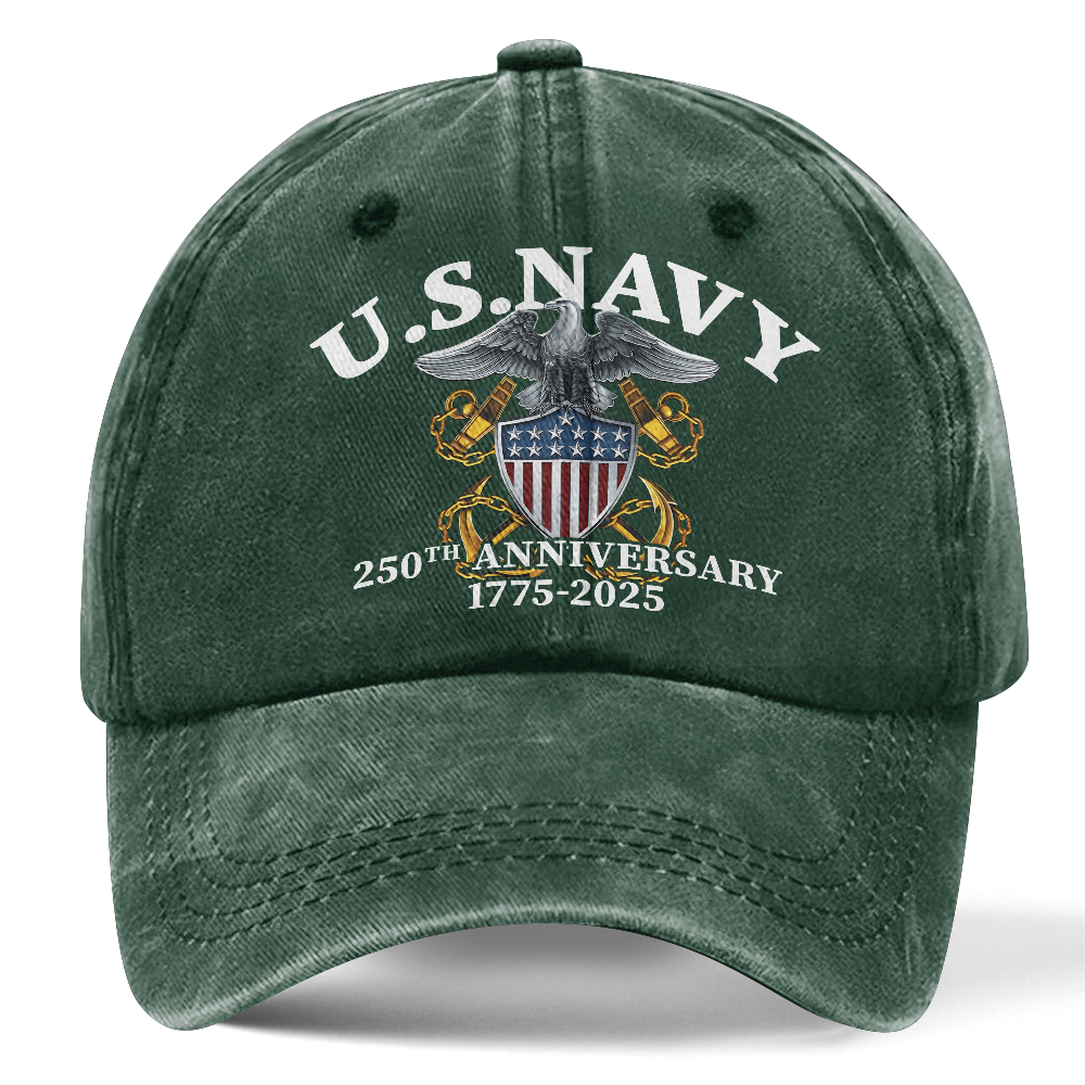 Personalizable Navy 250th Anniversary Washed Cap