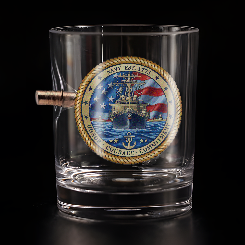Navy Honor Courage Commitment Bullet Whiskey Glass