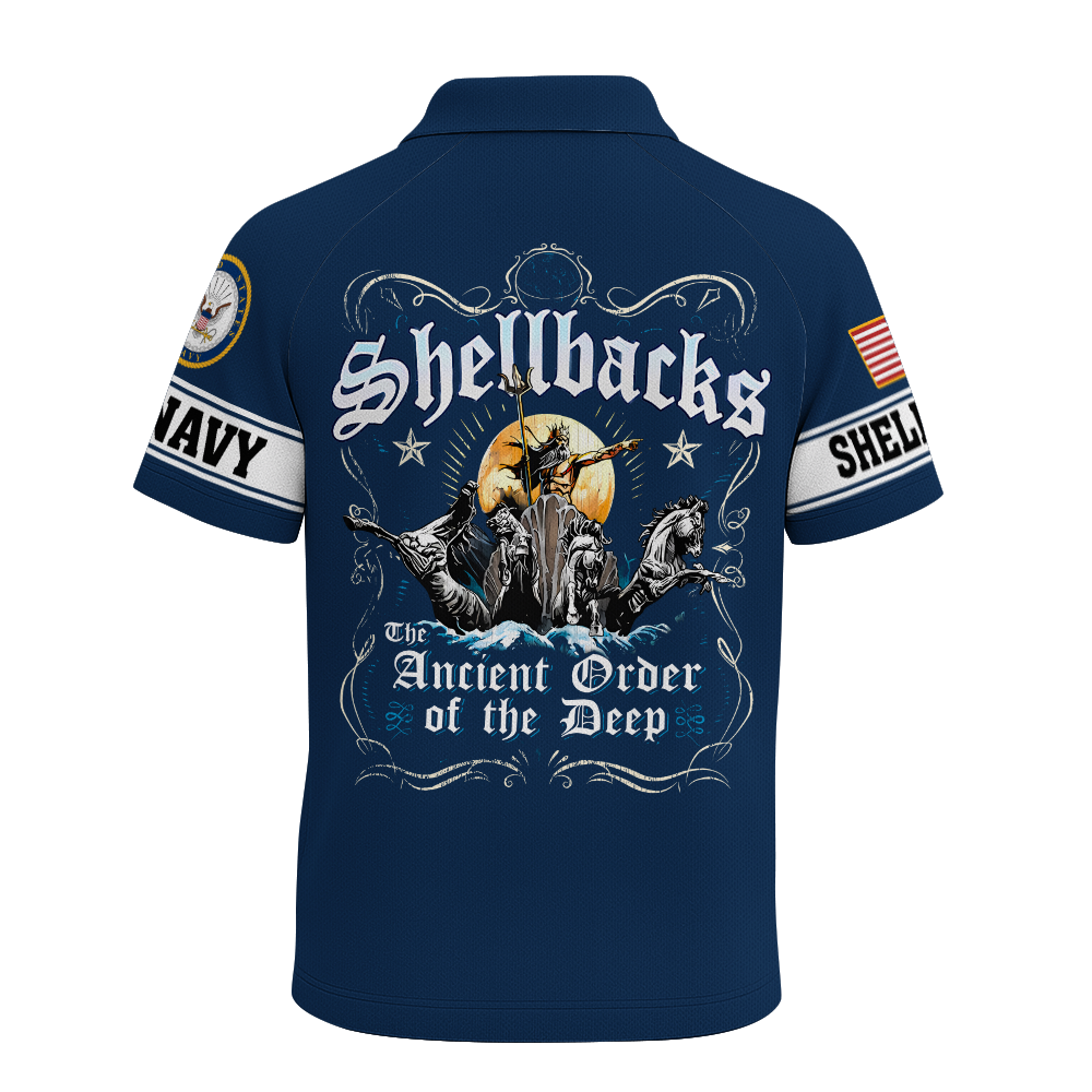 Navy Shellback Ancient Order Of The Deep Raglan Zip Polo Shirt