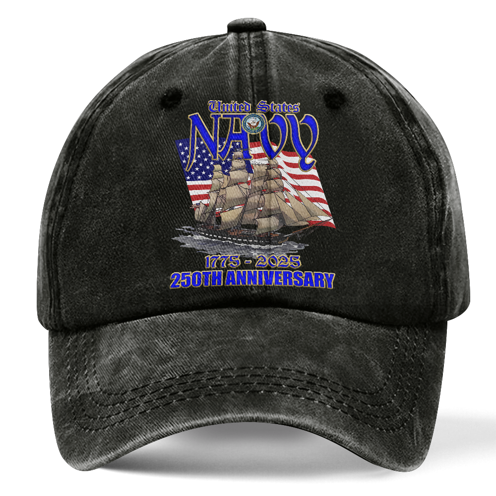 Personalizable Navy 250th Anniversary Washed Cap