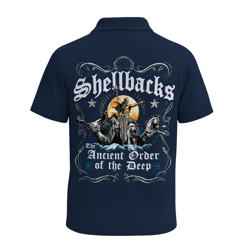 Navy Shellback Ancient Order Of The Deep Raglan Zip Polo Shirt