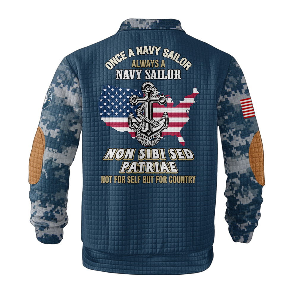 Always A Navy Sailor Waffle Stand Collar Sweatshirt