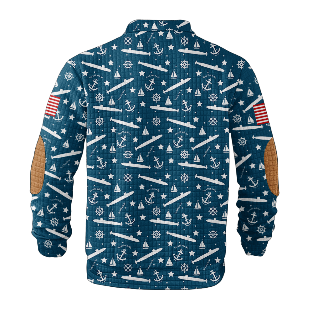 Navy Submarine Waffle Stand Collar Sweatshirt