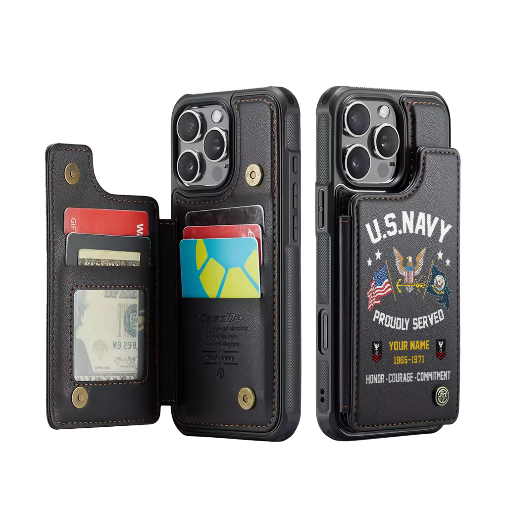 Personalizable Navy Proudly Served Wallet Phone Case