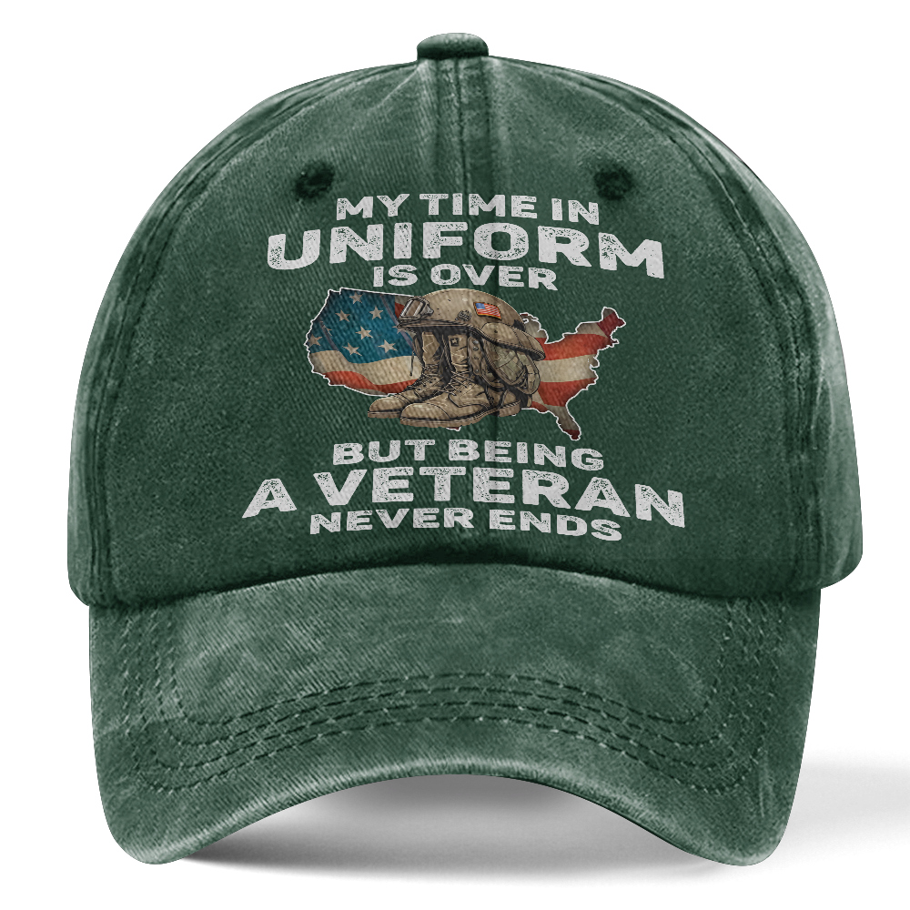Personalizable Being A Veteran Never Ends Washed Cap