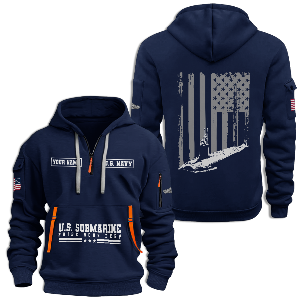 Personalizable Navy Submarine Quarter Zip Hoodie