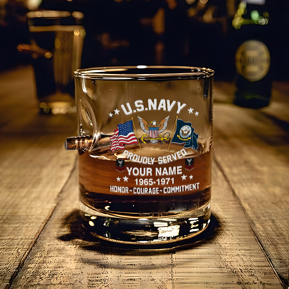 Personalizable Navy Honor Courage Commitment Bullet Whiskey Glass