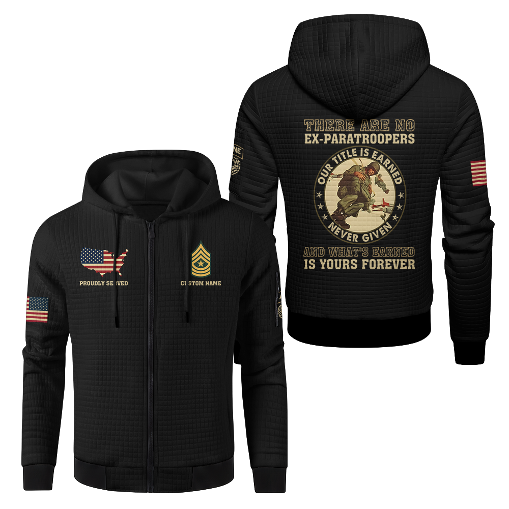 Personalizable There Are No Ex-Paratroopers Waffle Hooded Jacket