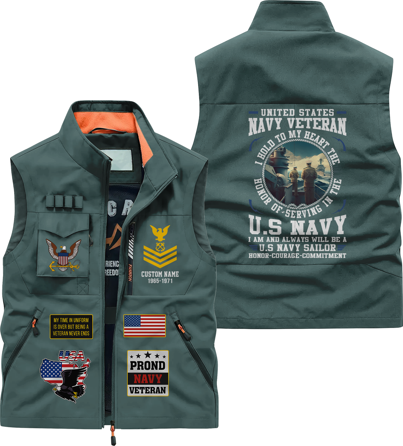 Personalizable Navy Honor Courage Commitment Pocket Vest