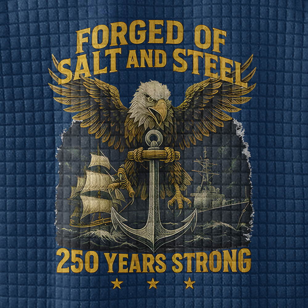 Personalizable Navy 250 Years Strong Waffle Stand Collar Sweatshirt