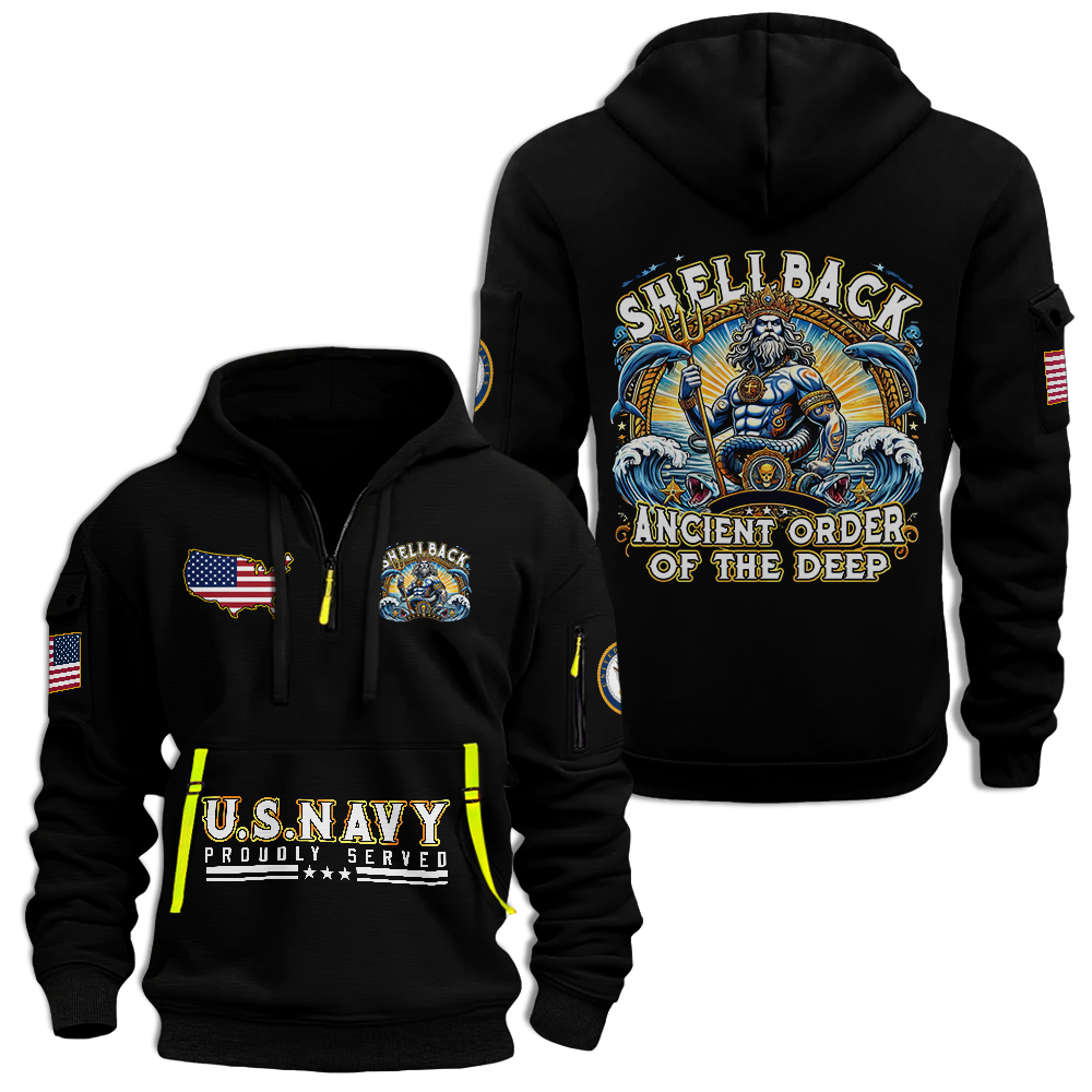Navy Shellback Ancient Order Of The Deep Quarter Zip Hoodie