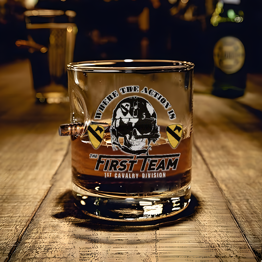 1st Cavalry Division The First Team Bullet Whiskey Glass
