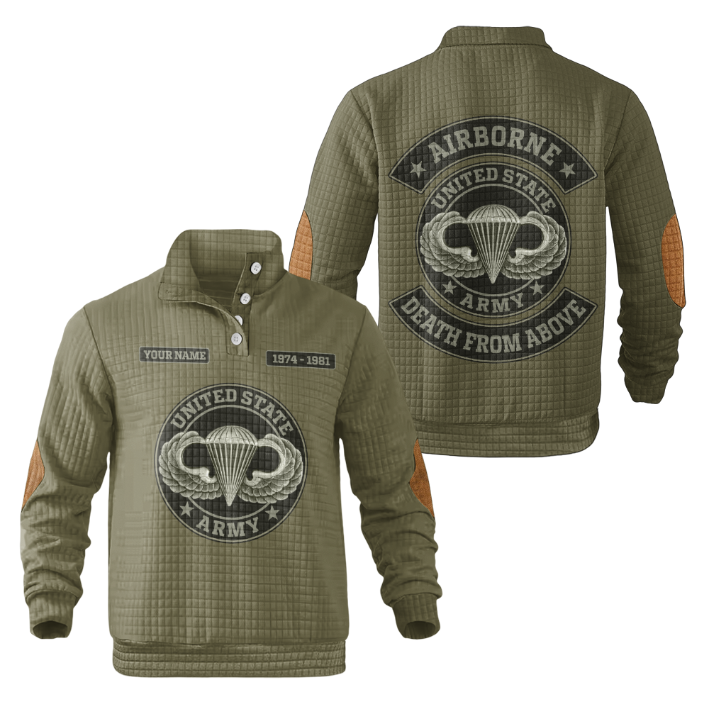 Personalizable Airborne Death From Above Waffle Stand Collar Sweatshirt