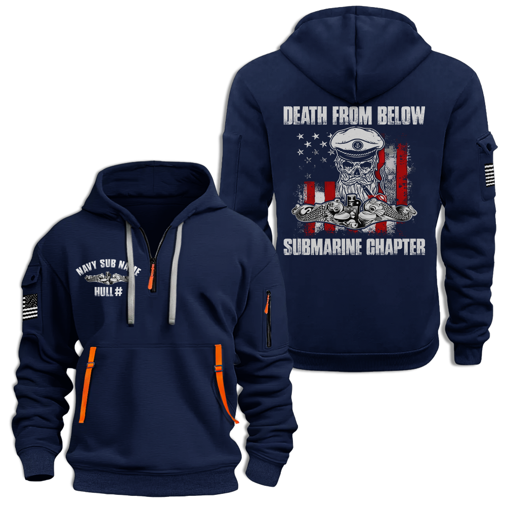 Personalizable Navy Submarine Death From Below Quarter Zip Hoodie