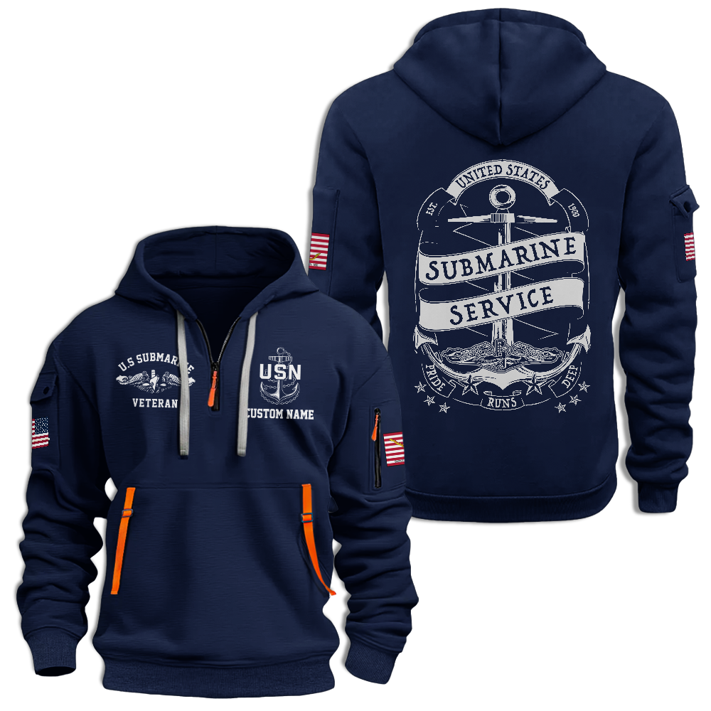 Personalizable Navy Submarine Quarter Zip Hoodie