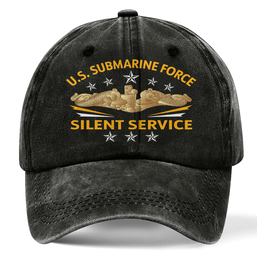 Gold Dolphins Navy Submarine Silent Service Washed Cap