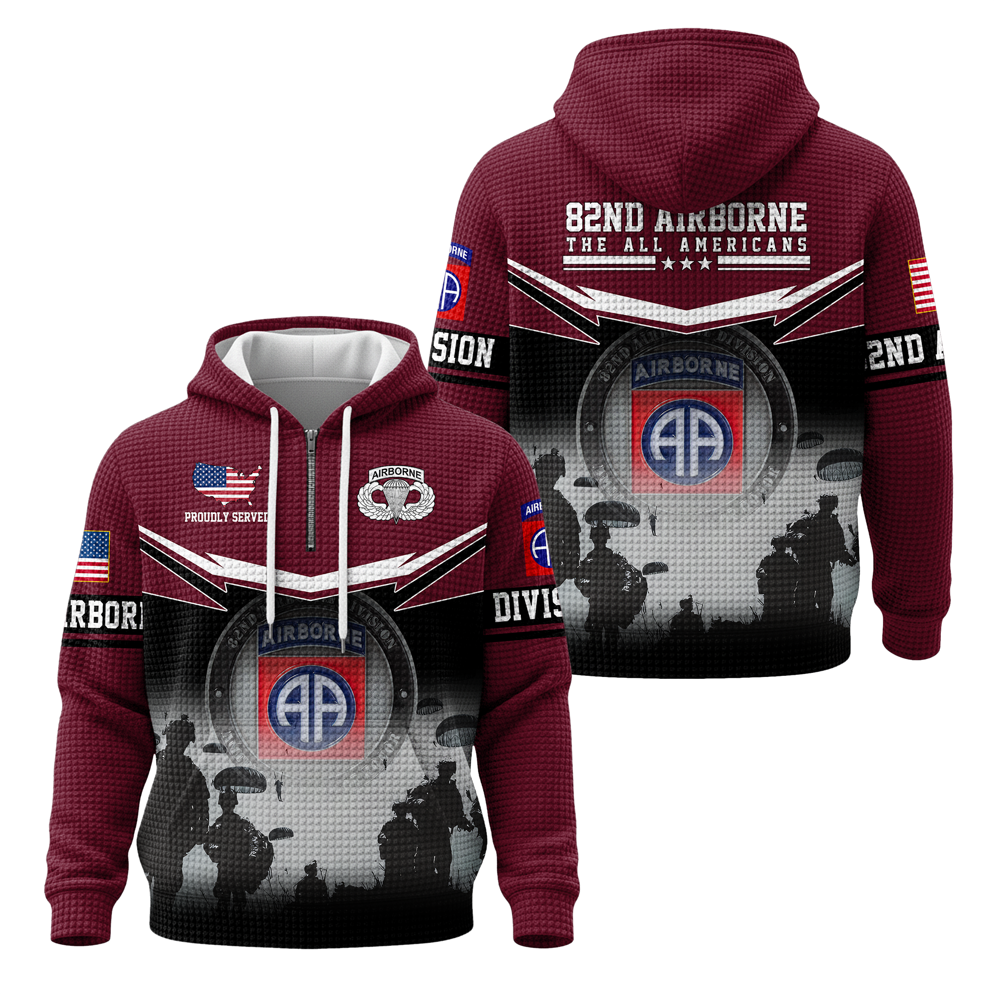 82nd Airborne Division The All Americans Quarter Zip Waffle Hoodie