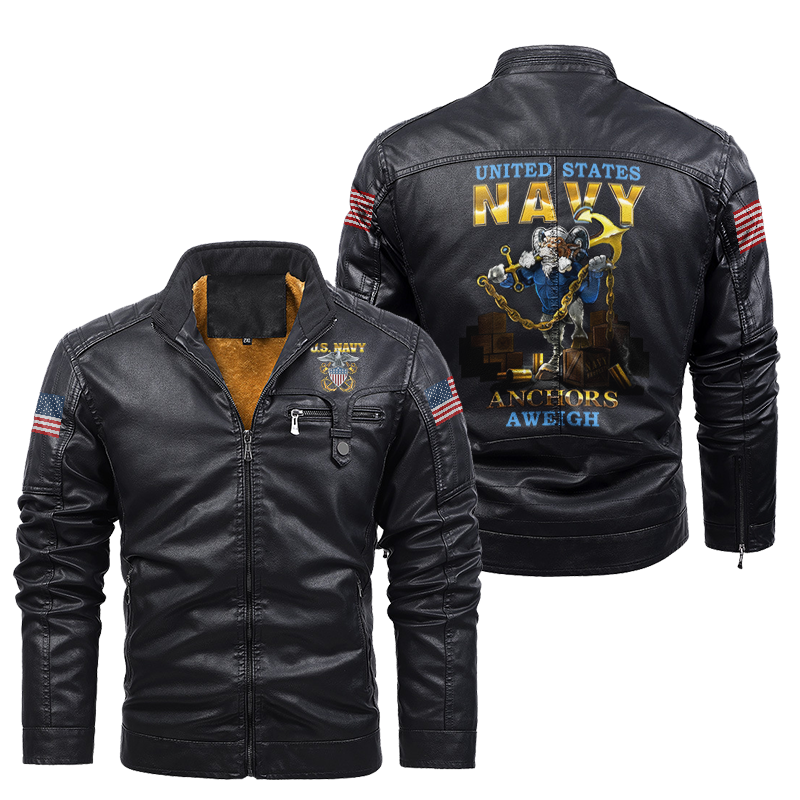 Navy Anchors Aweigh Leather Jacket